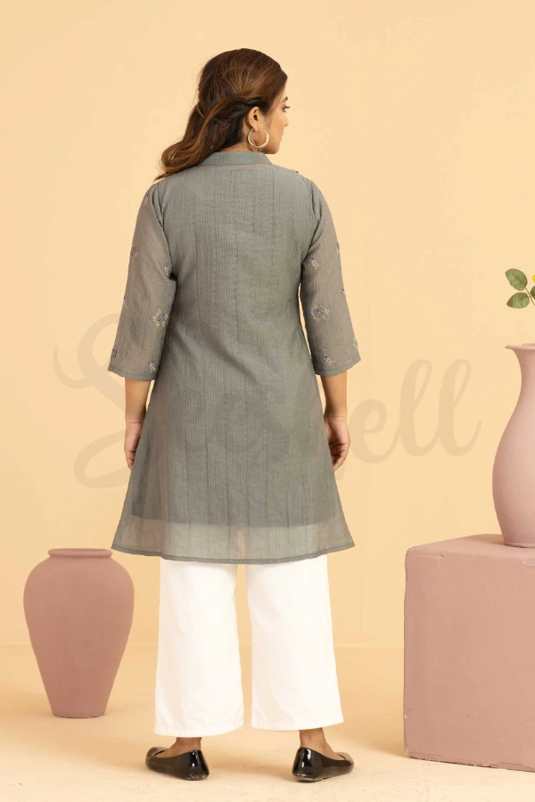 Gray embroidery work Semi casual one piece dress — 3