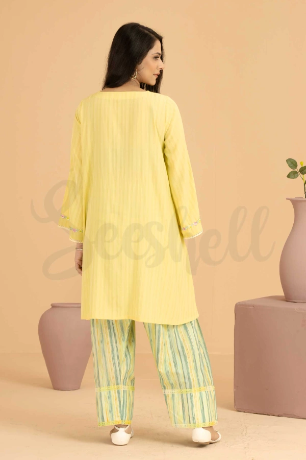 Yellow and green contrast lace work  Co-ords — 3