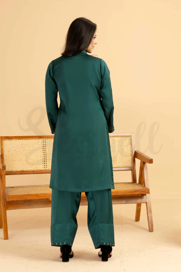 Racing green and royal blue contrast Semi casual three piece dress — 3