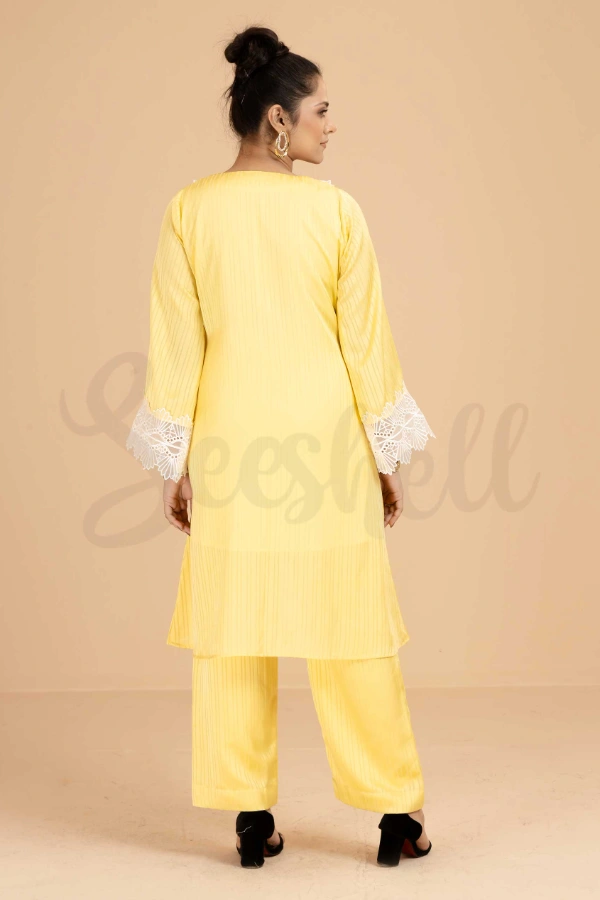 Yellow Butterscotch Two piece Set with Floral Lace Embellishment — 3
