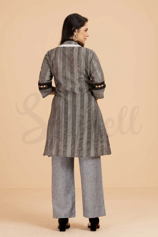 Iron Grey Casual Co-ord Set With Lace Embelishment — 3