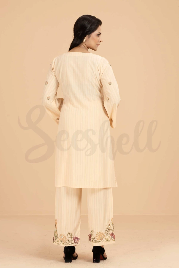 Cream zardosi work semi casual two pcs dress — 3