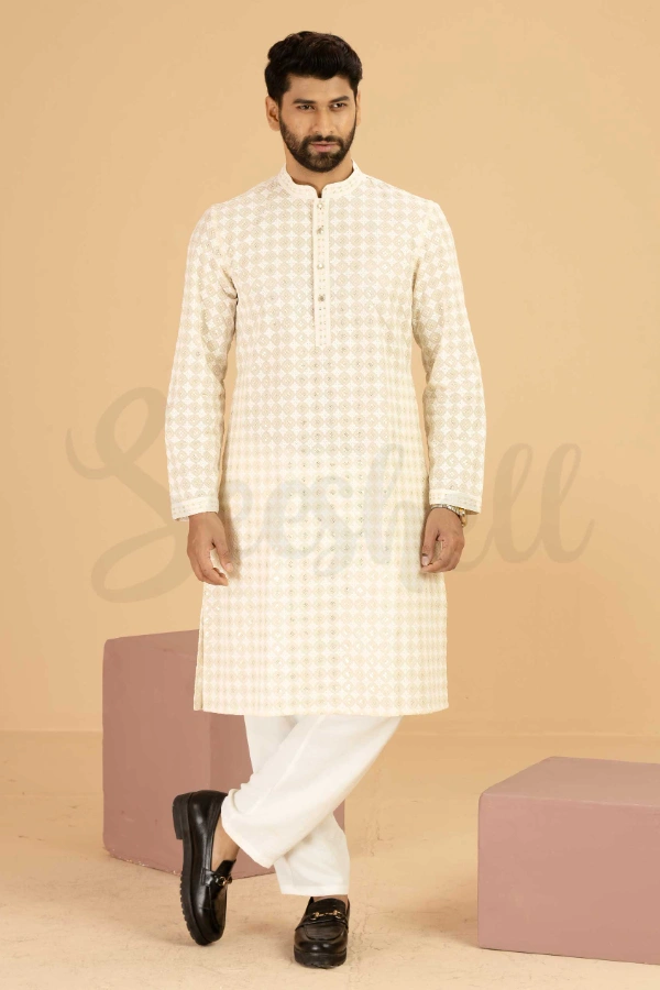 Premium Cream Chikenkari Panjabi — 3