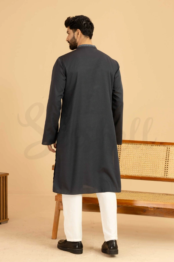 Midnight Blue Premium Panjabi with Hand Embroidery — 3