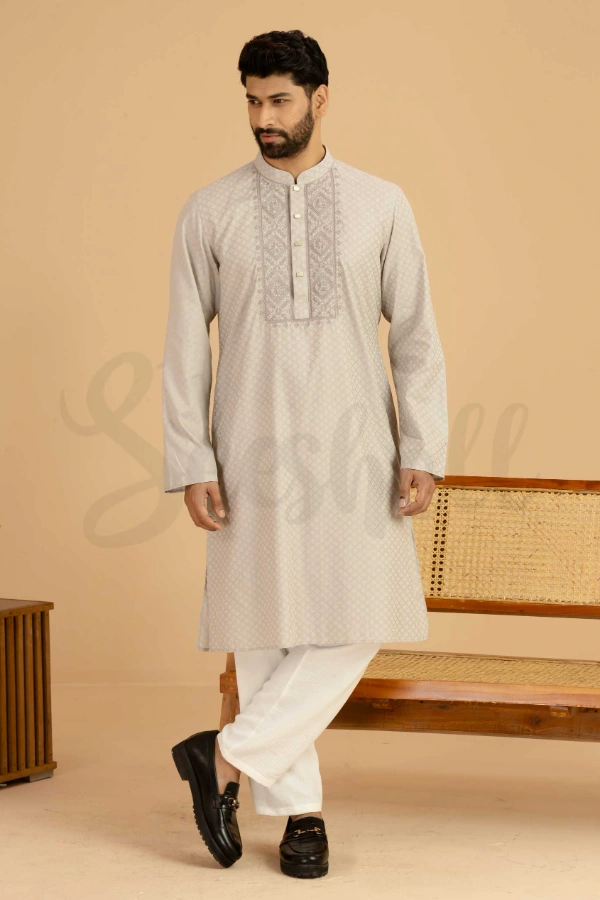 Premium Gray Hand Embroidered Panjabi