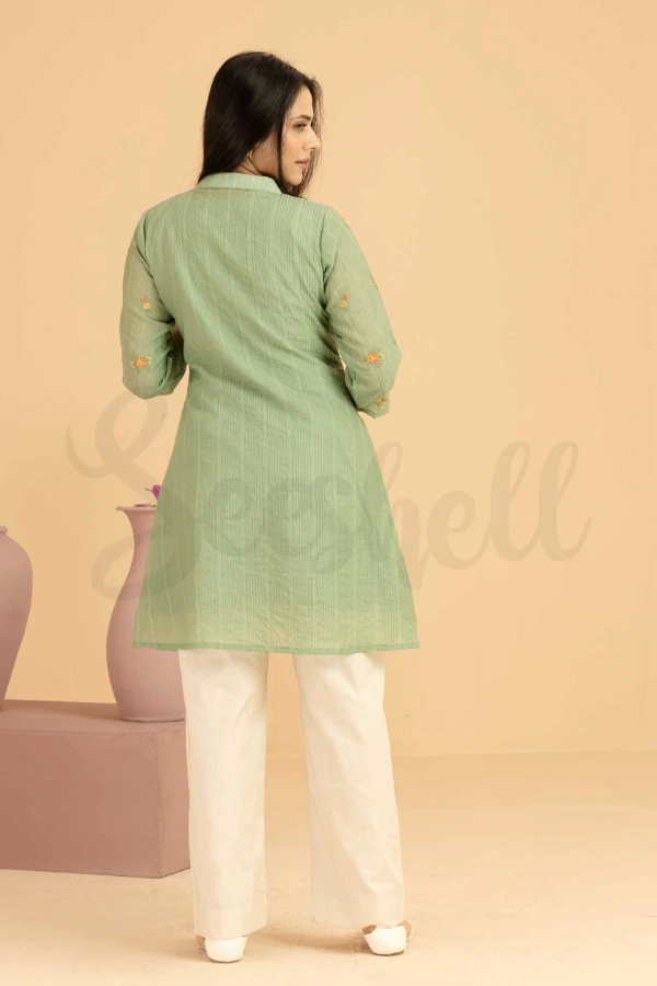 Olive embroidery work Semi casual one pcs dress — 3