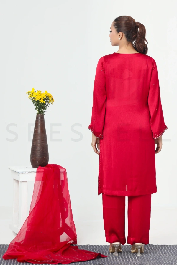 Maroon zardosi work Exclusive three piece set — 3