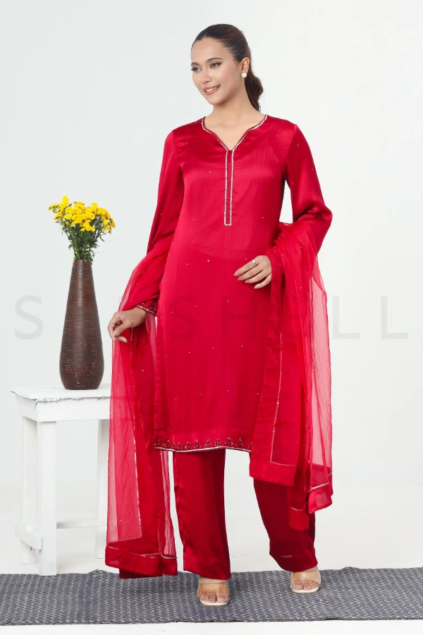 Maroon zardosi work Exclusive three piece set — 2