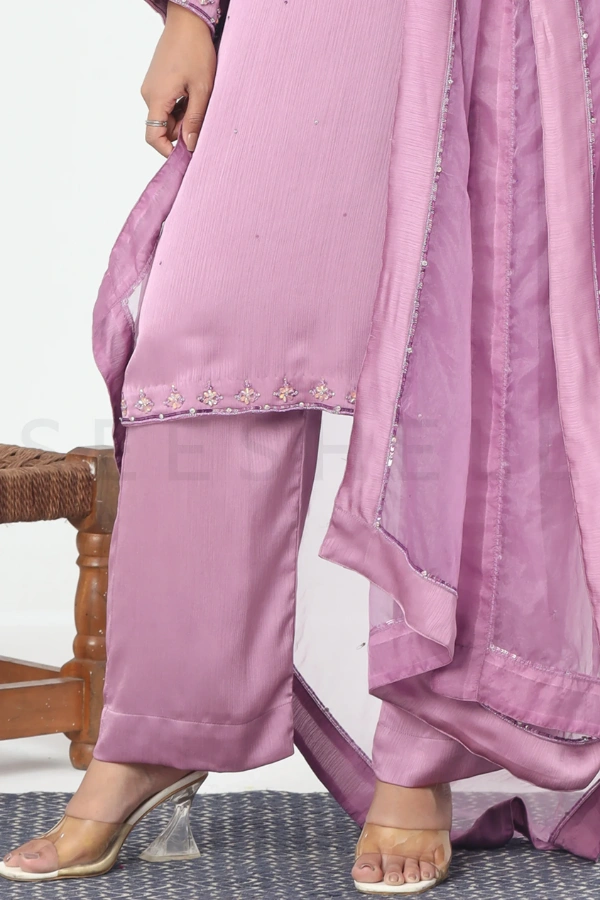 Purple zardosi work Exclusive three piece set — 3