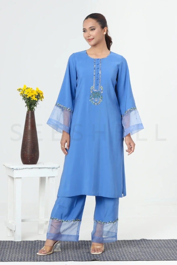Cobalt Blue Zardosi Work Exclusive Two Piece Set