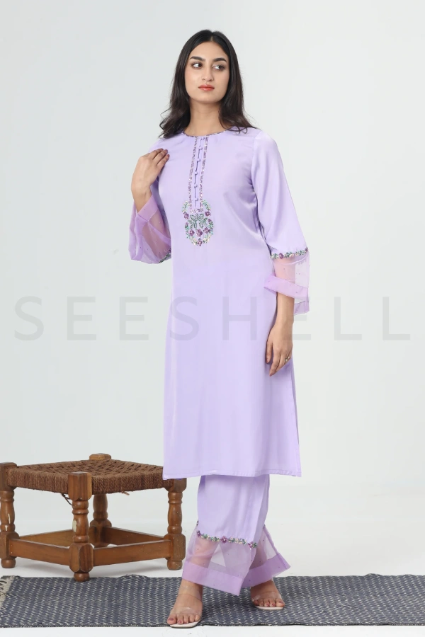 Lavender Zardosi Work Exclusive Two Piece Set