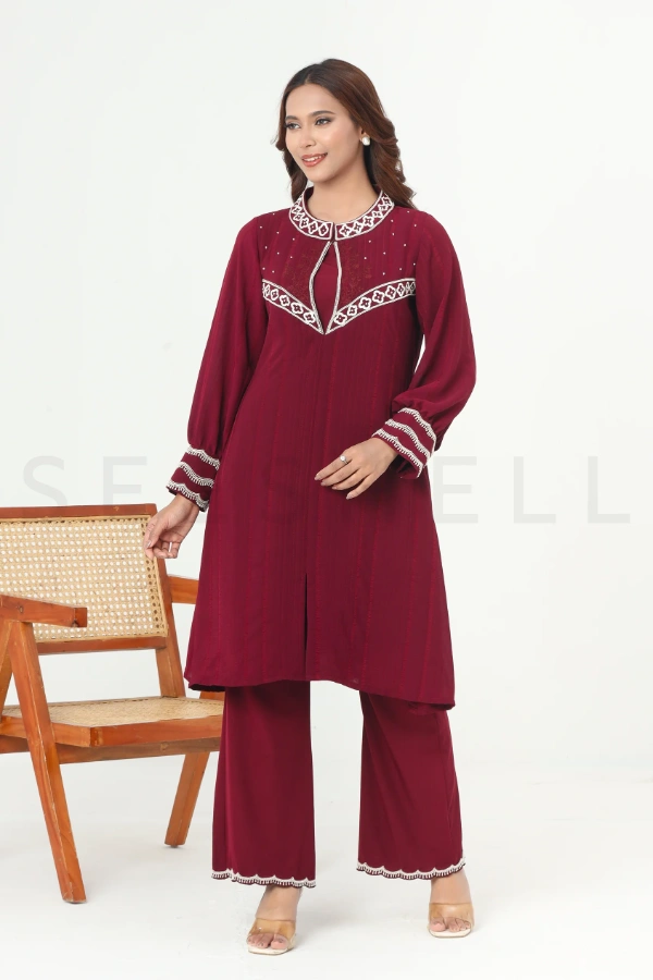 Maroon zardosi work Exclusive two piece set — 3