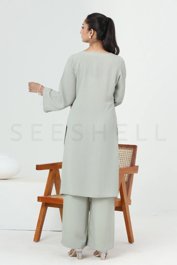 Mint  Tambour work Semi Casual two piece set — 5