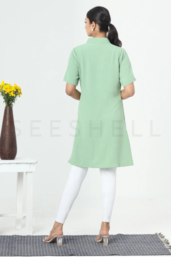 Pistachio green Tambour work long tops — 3
