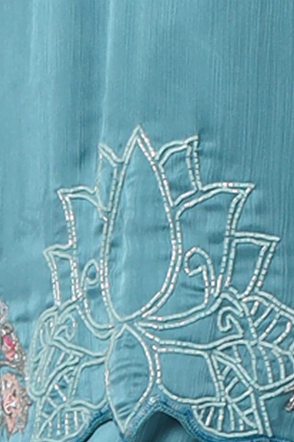 Teal Blue Premium Two Piece Set with Bead Work — 3