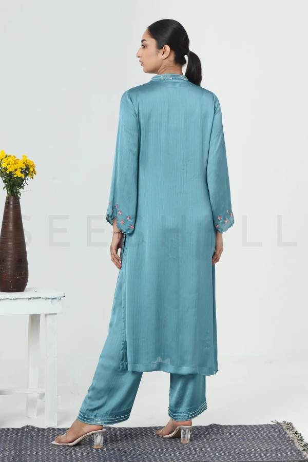 Teal Blue Premium Two Piece Set with Bead Work — 5