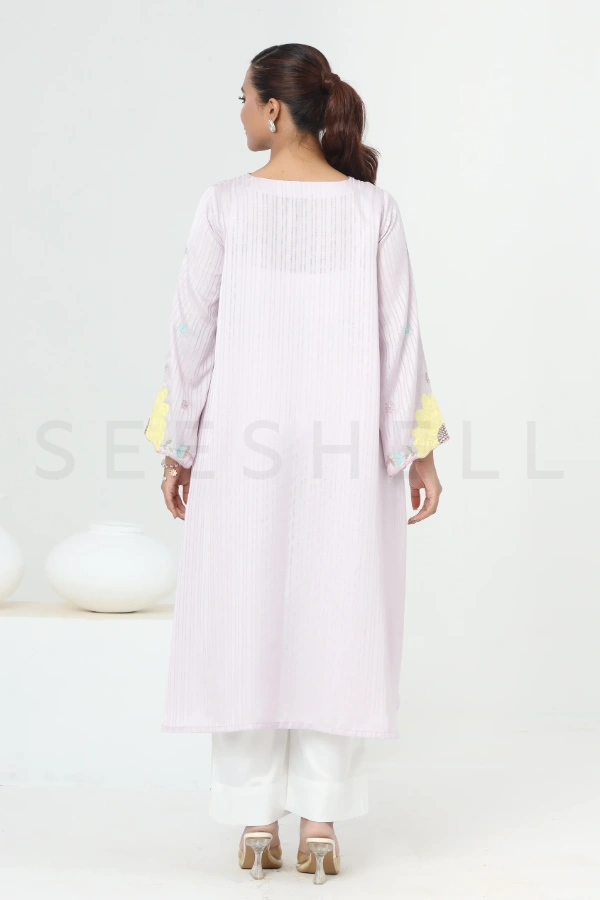 Page Lilac Silk Two Piece Set with Applique and Bead Work — 4