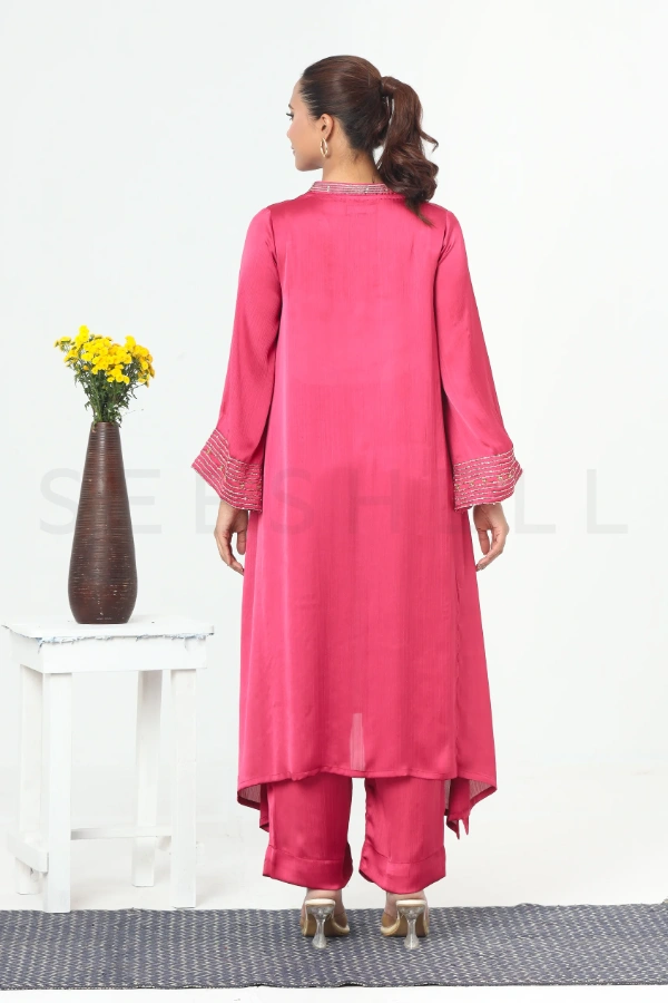 Deep Rose Pink Two Piece Set with Zardosi & Bead Work — 4