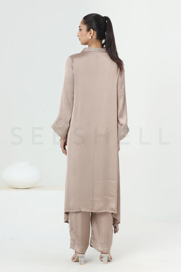 Light Taupe Two Piece Set with Zardosi & Bead Work — 5