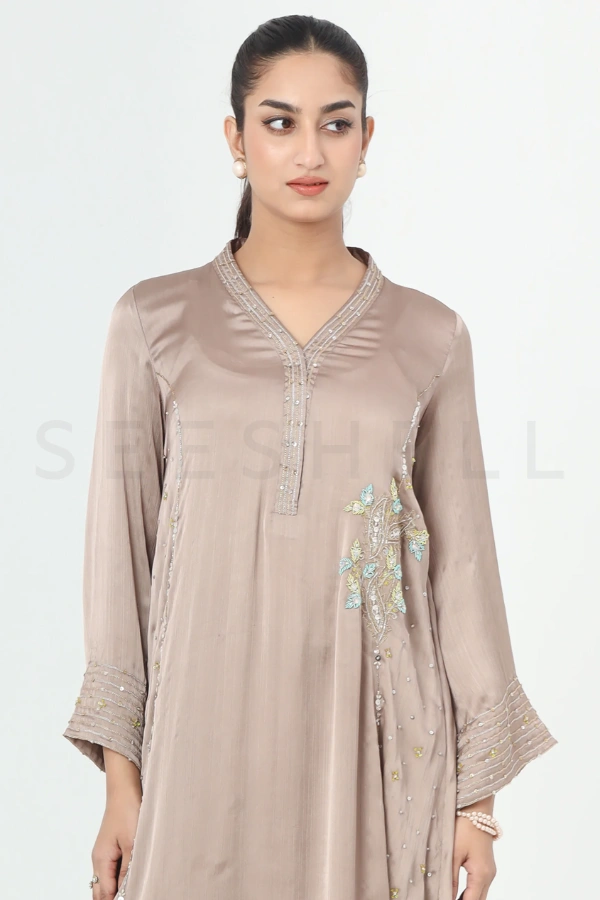 Light Taupe Two Piece Set with Zardosi & Bead Work — 3