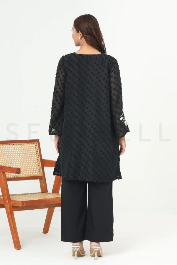 Black Polka Dot Two Piece Set with Applique and Bead Work — 5