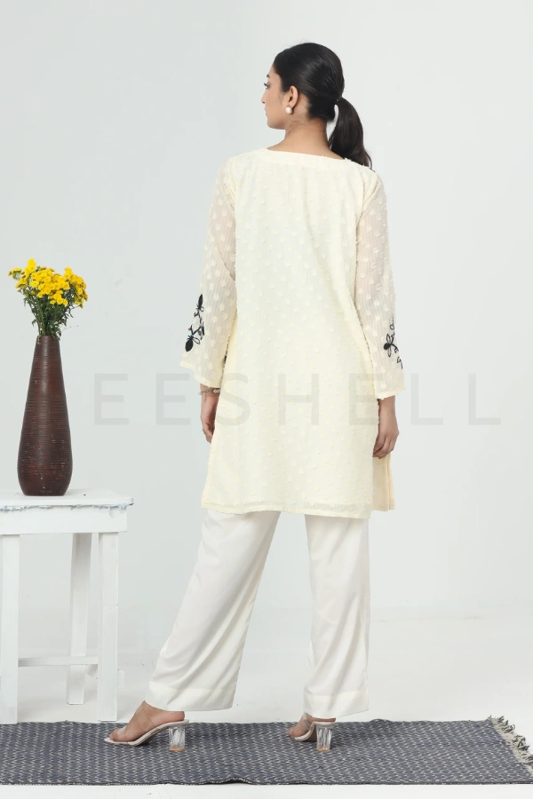 Cream Polka Dot Two Piece Set with Applique and Bead Work — 5