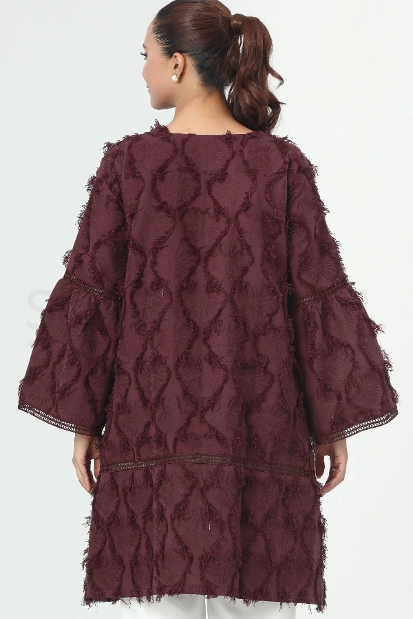 Burgundy Fancy Twill Two Piece Set with Lace Work — 4