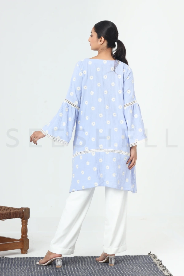 Pale Blue Fancy Cotton Two Piece Set with Lace Work — 5