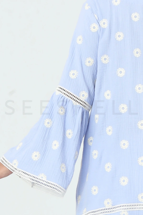 Pale Blue Fancy Cotton Two Piece Set with Lace Work — 4