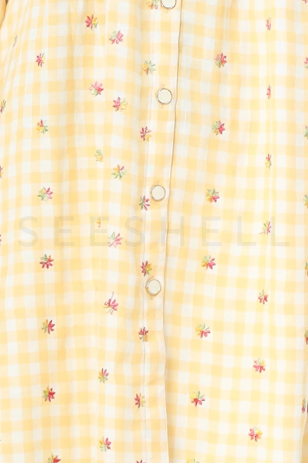 Checkered Yellow Top with Pin Tuck Pattern & Lace Work — 4