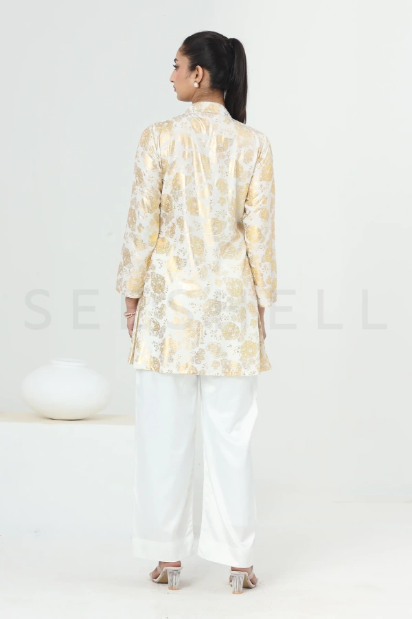 White Co-ord Set with Gold Foil Print — 4