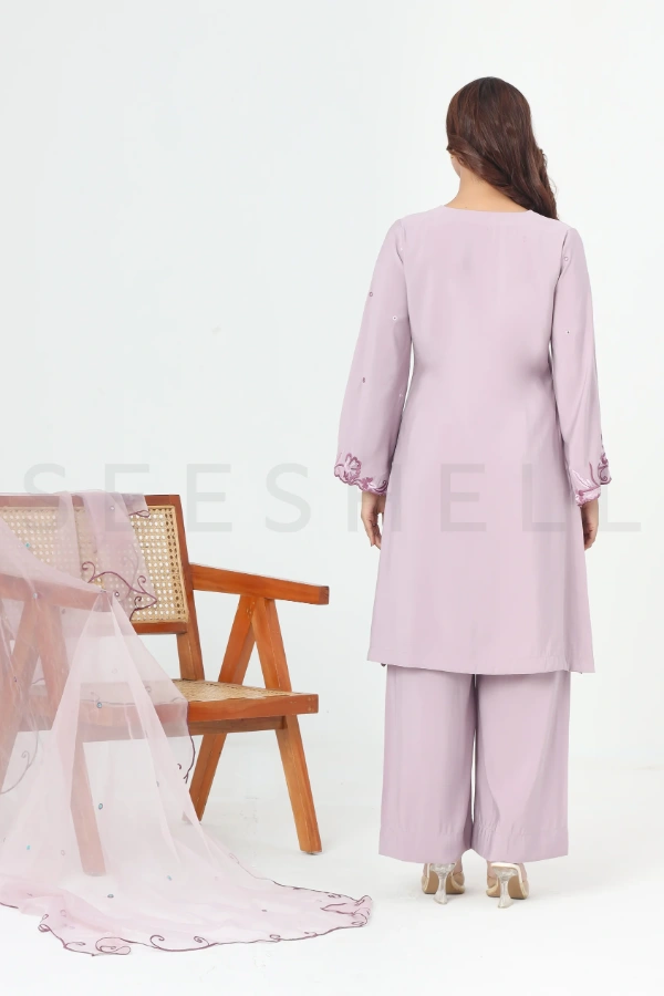Mauve Emboidery work Exclusive three piece — 4