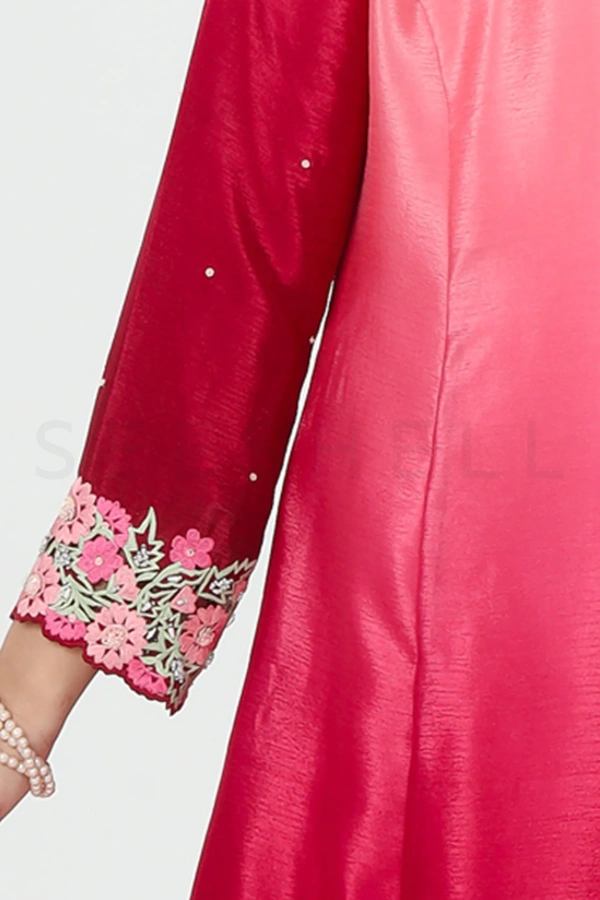 Maroon shaded fabric zardosi work Exclusive three piece set — 4