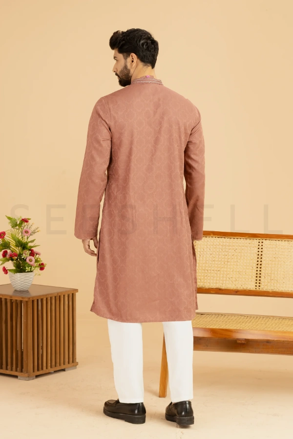Chestnut Brown Jaquard Cotton Panjabi — 3