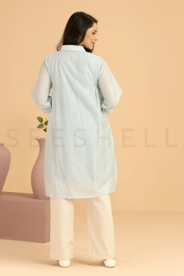 Sky blue zardosi work Semi casual one pcs — 3
