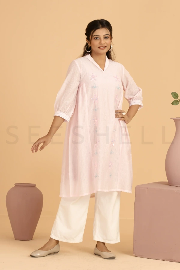 Pink Zardosi Work Semi Casual One Pcs