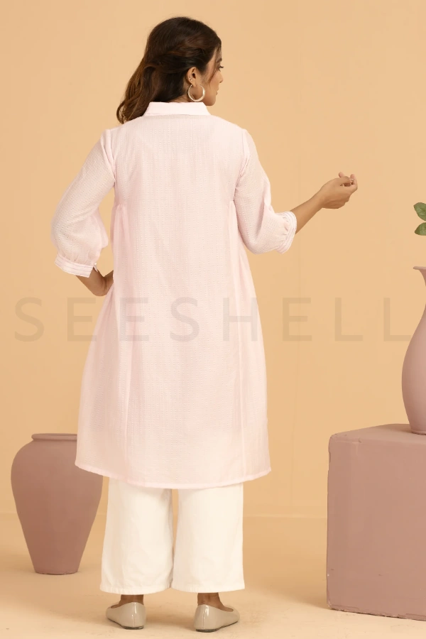 Pink zardosi work Semi casual one pcs — 3