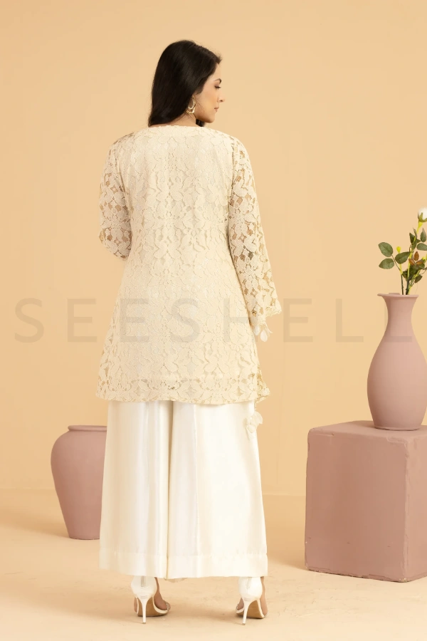 Beige Net Wrap Style Two Piece Set with Crystal Fringes — 3