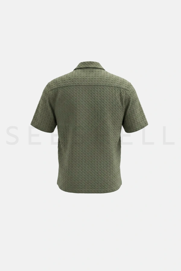 Olive fancy woven cotton Cuban shirt ( Relaxed fit ) — 4
