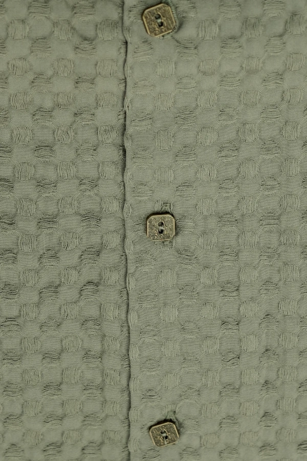 Olive fancy woven cotton Cuban shirt ( Relaxed fit ) — 5
