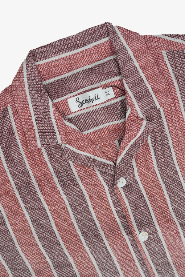Red Striped Remi Cotton Cuban Shirt ( Relaxed Fit ) — 5