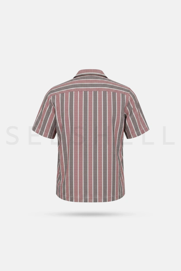Red Striped Remi Cotton Cuban Shirt ( Relaxed Fit ) — 3