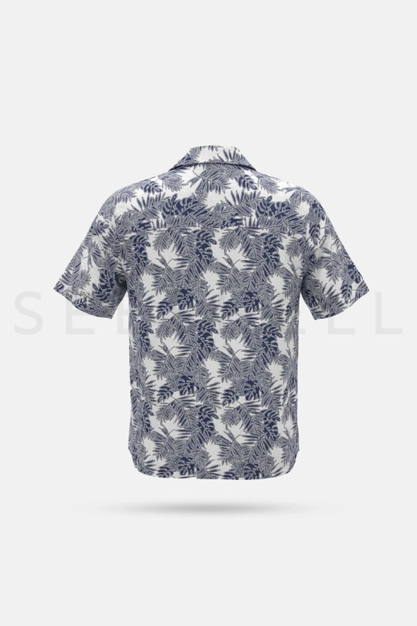 White blue contrast printed Viscose cotton cuban shirt ( Relaxed Fit ) — 5