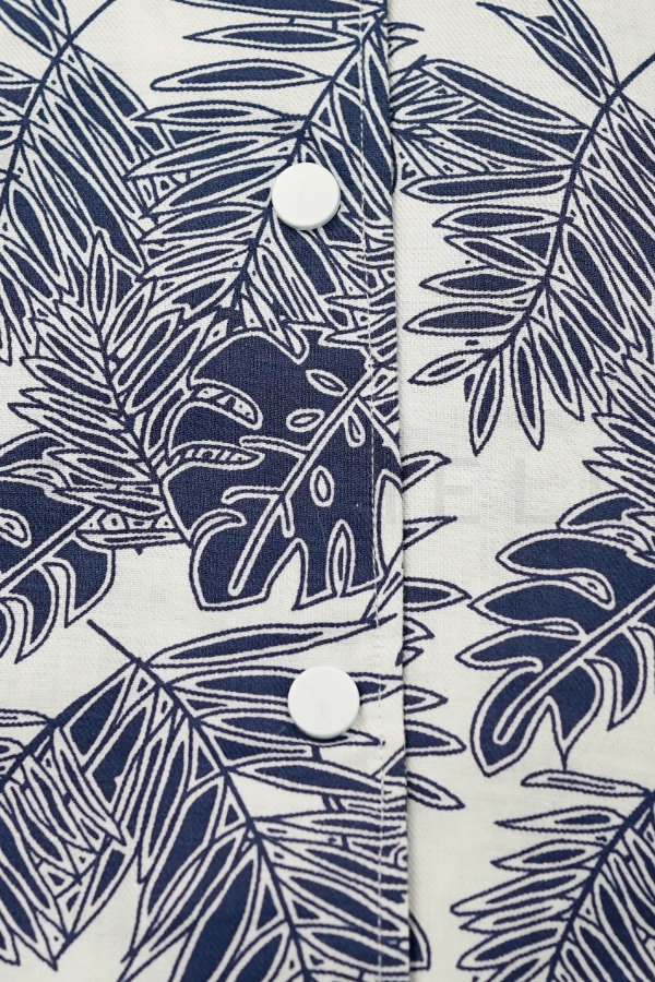White blue contrast printed Viscose cotton cuban shirt ( Relaxed Fit ) — 4