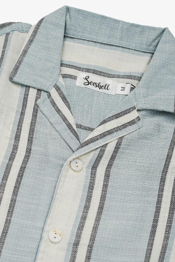 Blue Striped Remi Cotton Cuban Shirt ( Relaxed Fit ) — 5