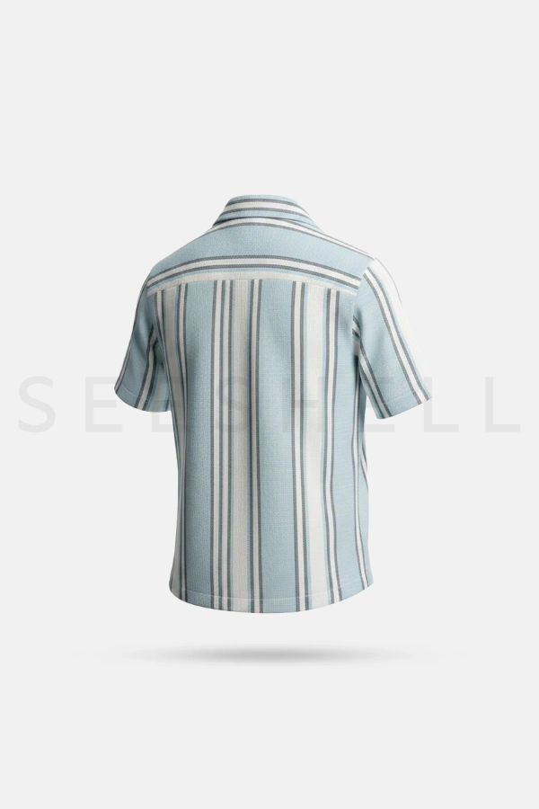 Blue Striped Remi Cotton Cuban Shirt ( Relaxed Fit ) — 4
