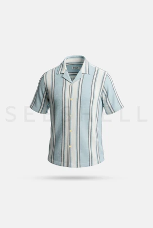Blue Striped Remi Cotton Cuban Shirt ( Relaxed Fit ) — 3