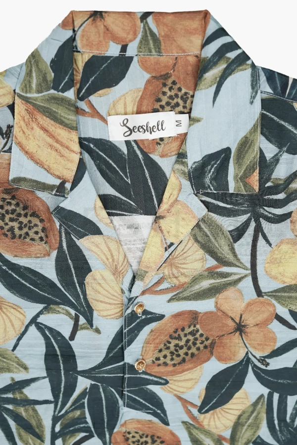 Normandy gray floral print blended cotton fabric cuban shirt — 5