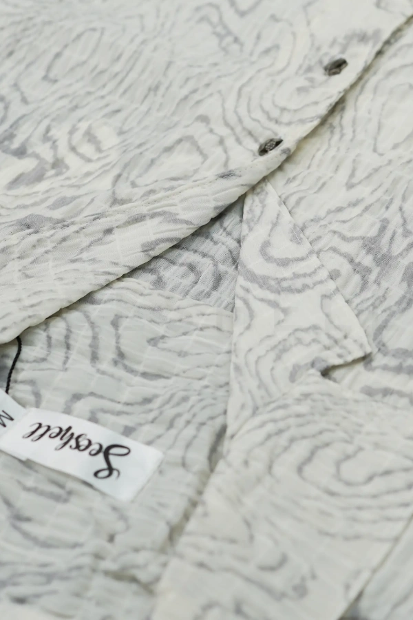White gray printed blended cotton fabric Cuban shirt  (Relaxed Fit ) — 4