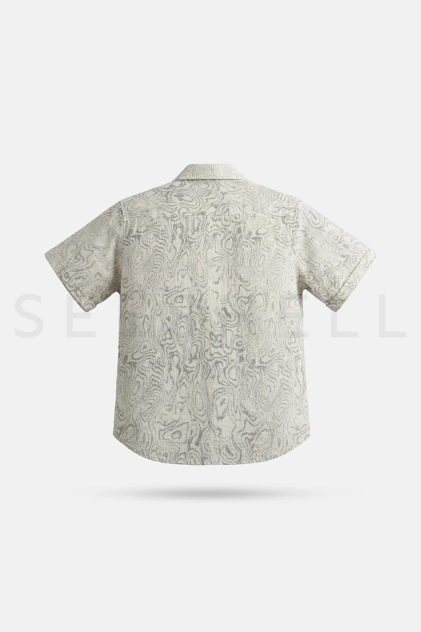 White gray printed blended cotton fabric Cuban shirt  (Relaxed Fit ) — 5